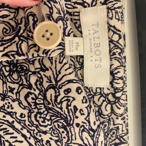 Talbots navy blue and cream paisley cropped pants. Size 14W